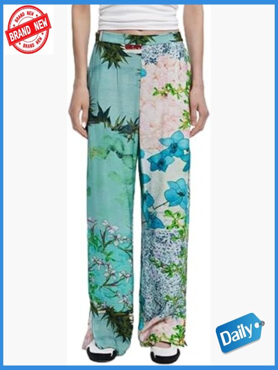 Denim - Floral Mid Rise Straight Leg Jeans with Zipper Closure